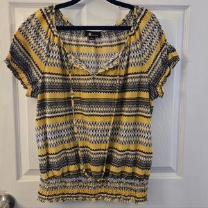 Yellow and Black Patterned Women's Top